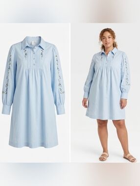 Y.A.S Yaskenly Mini Dress in Organic Cotton Embroidered Cottagecore - Large